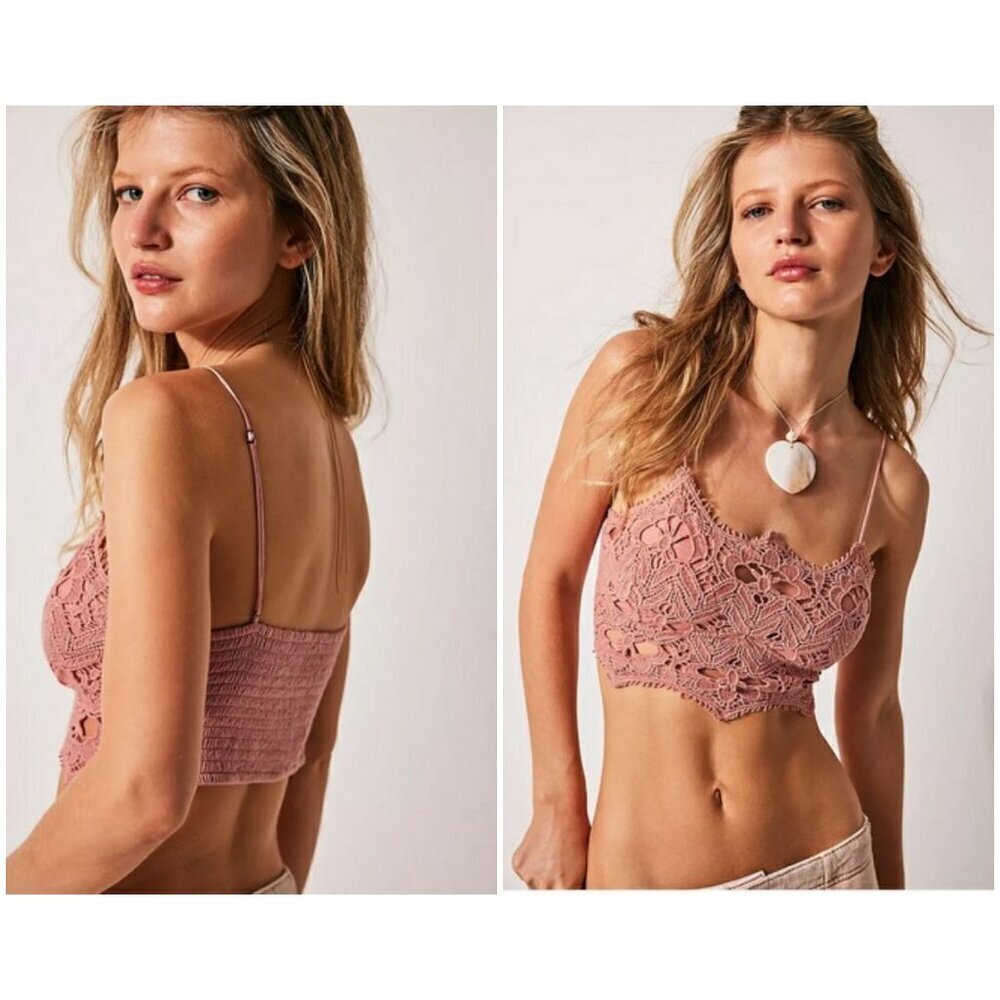 💕FREE PEOPLE💕 Athena Scallop Crochet Bralette ~ Smoke Rose Medium M NWT